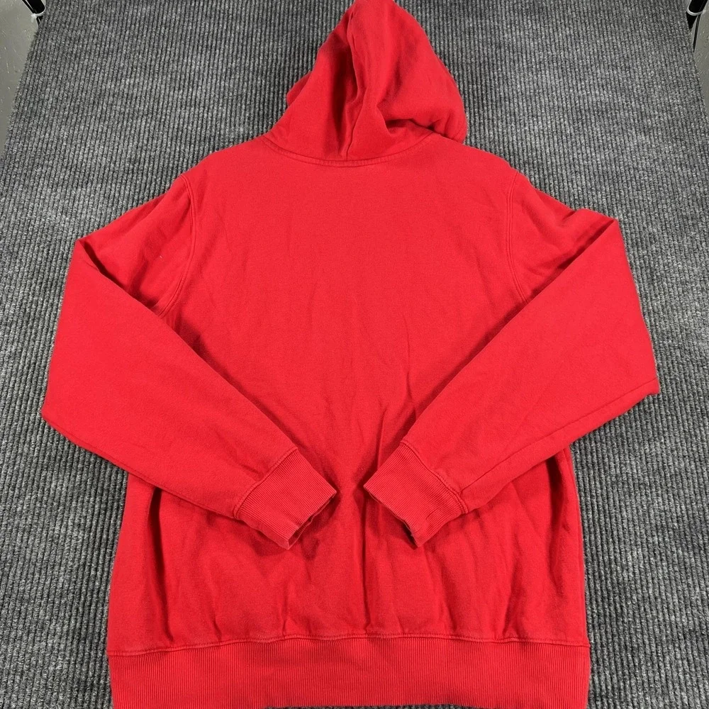 The North Face Hoodie Mens Medium Red‎ Logo Pullover Fleece Sweatshirt Kangaroo